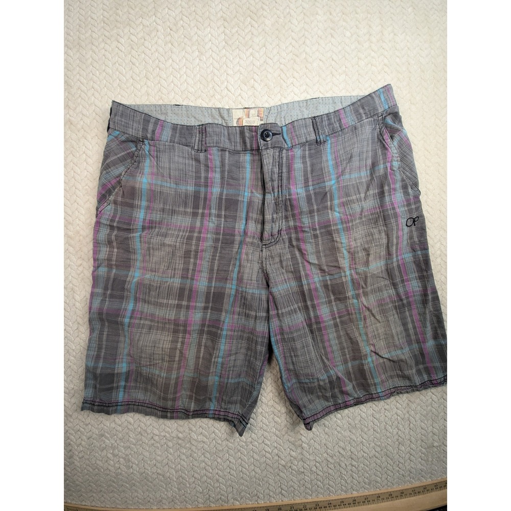 OP Mens Gray Plaid‎ Shorts Size 42 Flat Front Casual Ocean Pacific